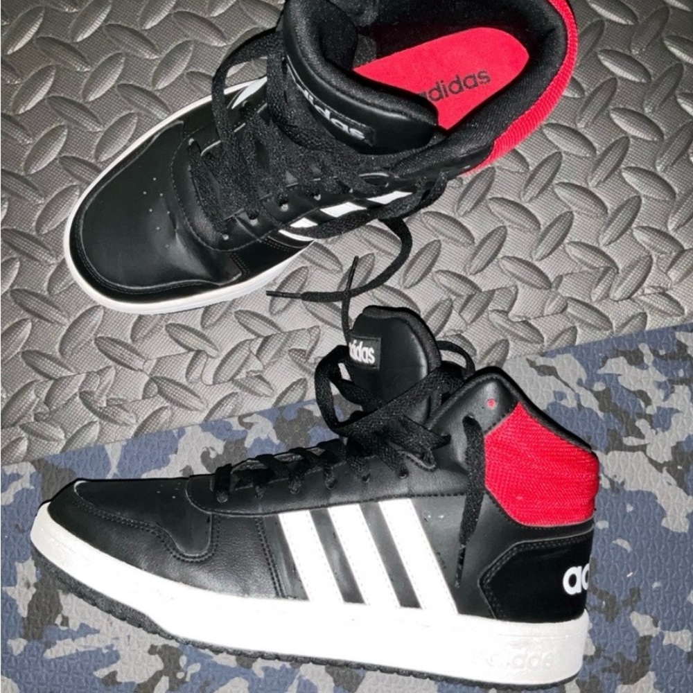 adidas Black, White & Red High-Top Sneakers